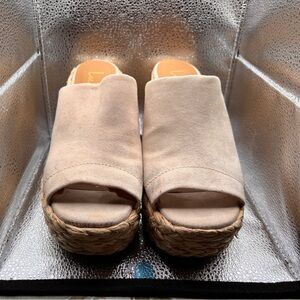 Women's Beige Wedge Canvas Mule Shoes size 7